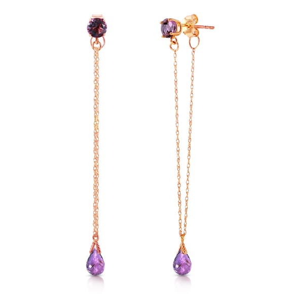 14K. GOLD CHANDELIER EARRING WITH NATURAL AMETHYST - Picture 3 of 4